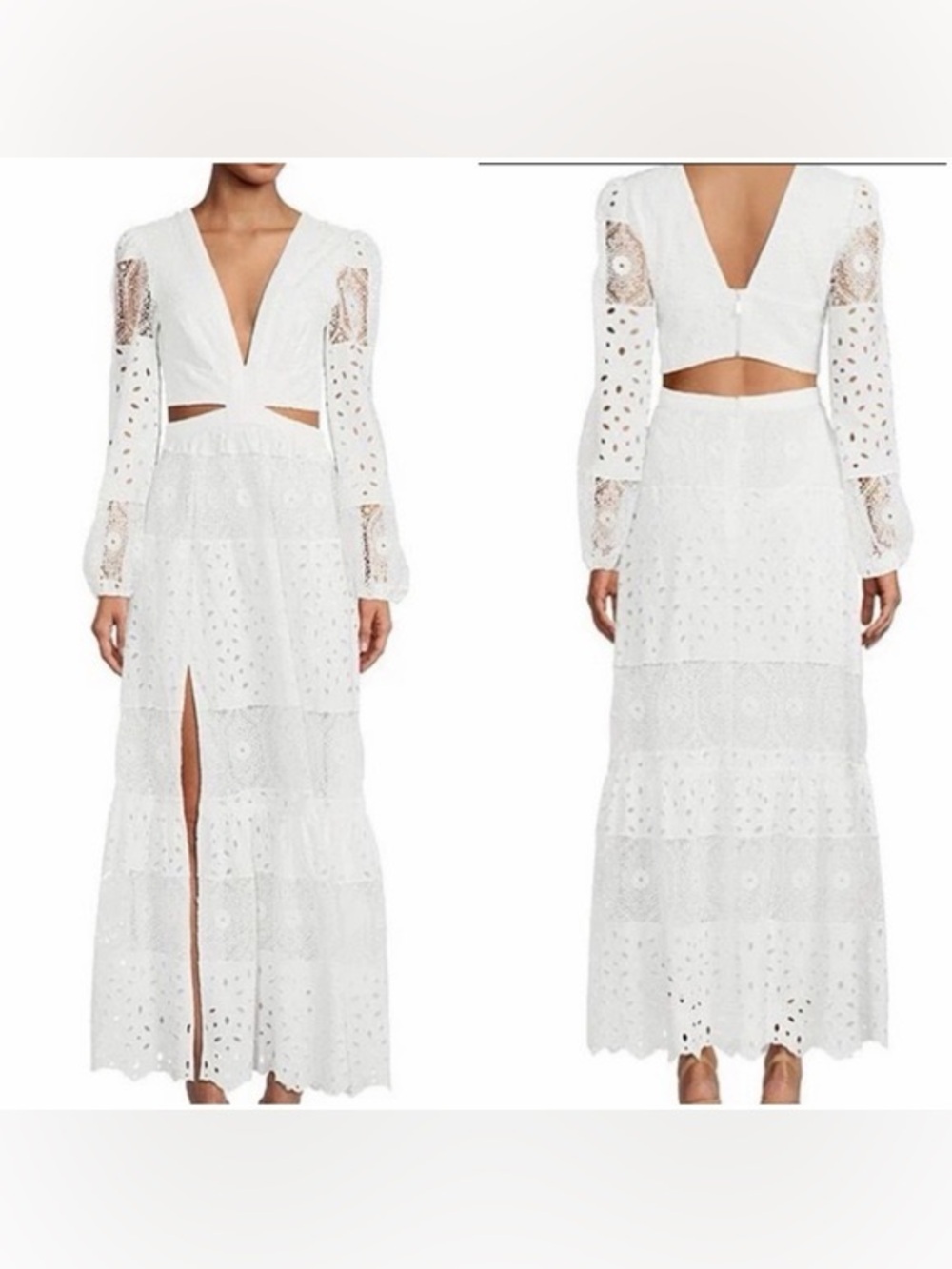 Gianni Bini White Eyelet Cutout V-Neck Maxi Dress